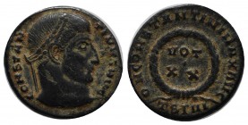 Constantine I. A.D. 307/10-337. AE (18mm, 3.09g). Thessalonica mint. CONSTANTINVS AVG, laureate head right / D N CONSTANTINI MAX AVG, legend around VO...