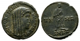 Constantine I. Died 337 AD. AE Follis (15mm, 1.50g). Antioch mint. Struck 347-348 AD. Veiled head right / VN-MR across field, Constantine, veiled, sta...