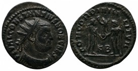 Constantius I Chlorus. 295-305 AD. AE (21mm-2,85g). Cyzicus mint. FL VAL CONSTANTIVS NOB CAES. Radiate fraction. 295-299 AD. Radiate and cuirassed bus...