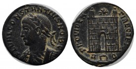 Constantius II, as Caesar. 324-337 AD. AE Follis (19mm, 2.95g). Rome mint. Struck 326 AD. FL VAL CONSTANTIVS NOB C, laureate, draped and cuirassed bus...