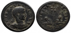 Crispus. Caesar, AD. 317-326. AE follis (19mm, 3.05g). Thessalonica, under Constantine I, AD 320. CRISPVS NOB CAES, laureate, draped and cuirassed bus...