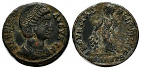 Helena AD 328-329. AE (19mm, 3.30g). Antioch, FL HELENA AVGVSTA, diademed and mantled bust right, wearing necklace / SECVRITAS REIPVBLICE, Empress sta...
