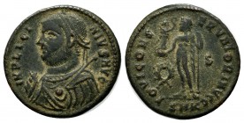 Licinius I. AD 308-324. AE Follis (19mm, 3.10g). Cyzicus mint, 6th officina. Struck AD 317-320. IMP LICI-NIVS AVG, laureate bust left wearing imperial...