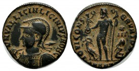 Licinius II. Caesar, A.D. 317-324. AE (18mm, 3.55g). Antioch mint, struck A.D. 318-324. D N VAL LICIN LICINIVS NOB C, helmeted and cuirassed bust of L...