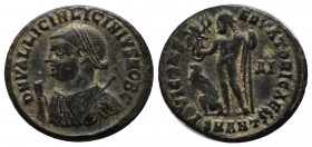 Licinius II. Caesar, AD 317-324. AE Follis (18mm, 3.30g). Antioch mint, 8th officina. Struck AD 317-320. Laureate and draped bust left, holding mappa,...
