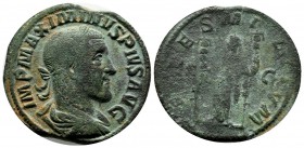 Maximinus I, 235-238. AE Sestertius (31mm, 17.56g), Rome, 236-237 AD. MAXIMINVS PIVS AVG GERM. Laureate, draped and cuirassed bust of Maximinus to rig...