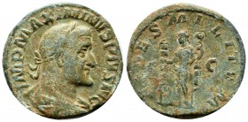 Maximinus I. AE Sestertius (30mm, 19.62g). Rome, AD 236-237. MAXIMINVS PIVS AVG GERM, laureate, draped and cuirassed bust right. / FIDES MILITVM, Fide...