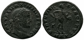 Maximinus II Daia, 305-313 AD. AE Follis. (25mm-6,30g). Cyzicus mint. GAL VAL MAXIMINVS NOB C. Laureate head right. / VIRTVTI EXERCITVS / Γ / M KV. Ma...