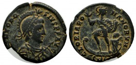 Theodosius I. AD. 379-395. AE 2 (21mm, 4.32g). Heraclea mint, Struck AD. 378-383. DN THEODOSIVS PF AVG , pearl-diademed, helmeted, draped, and cuirass...