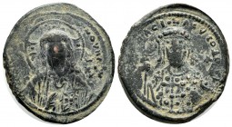 Constantine X, 1059-1067 AD. AE Follis (25mm, 9.15g). Constantinople Mint. +EMMANOVHL, Bust of Christ facing wearing nimbus cruciger, pallium and colo...
