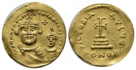 Heraclius with Heraclius Constantine. AD 610-641. AV Solidus (19mm, 4.41g). Constantinople. dd NN hERACLIVS ET hERA CONST P P AV. Crowned and draped f...