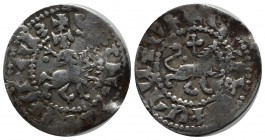 Cilician Armenia. Royal. Oshin. AD.1308-1320. AR Takvorin (23mm, 2.44g). Sis mint. Oshin on horseback riding right, head facing, holding lis-tipped sc...