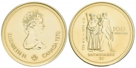 CANADA. 100 Dollars (Au-Ar. 13,38g/27mm). 1976. Juegos Olímpicos de Montreal. (Km#115). PROOF. Composición en oro 58,3%.