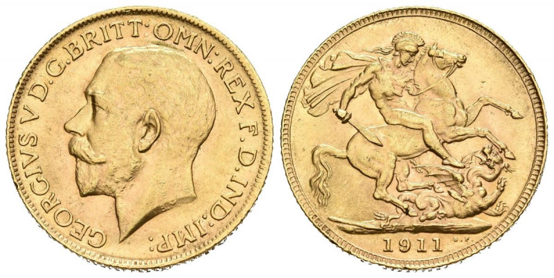 GRAN BRETAÑA. Soberano. (Au. 7,98g/22mm). 1911. Jorge V. (Km#820). EBC.