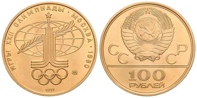 RUSIA (URSS). 100 Rublos. (Au. 17,27g/30mm). 1977. (Km#A163). PROOF.