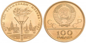 RUSIA (URSS). 100 Rublos. (Au. 17,27g/30mm). 1980. (Km#Y186). PROOF.