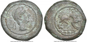 SPAIN. Castulo. Ca. 150-100 BC. AE (17mm, 9h). NGC Choice VF, flan flaw. Diademed head of male right / CaSTeLE (Iberian), wild boar on the right. FAB ...