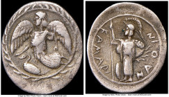 SICILY. Camarina (ca. 461-435 BC). AR litra (14mm, 0.67 gm, 5h). NGC (photo-certificate) VF 5/5 - 4/5. Nike flying left, swan swimming left below; wre...