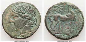CARTHAGE. Zeugitana. Ca. 221-210 BC. AE trishekel (30mm, 15.42 gm, 12h). Fine. Second Punic War, ca. 220-215 BC. Head of Tanit left, wreathed with gra...