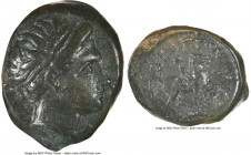MACEDONIAN KINGDOM. Philip II (359-336 BC). AE unit (19mm, 2h). NGC VF. Uncertain mint in Macedonia. Head of Apollo right, wearing taenia / ΦIΛIΠΠOY, ...