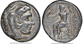 MACEDONIAN KINGDOM. Alexander III the Great (336-323 BC). AR tetradrachm (23mm, 16.69 gm, 1h). NGC Choice Fine 5/5 - 4/5. Early posthumous issue of Am...