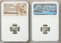 EUBOEA. Histiaea. Ca. 3rd-2nd centuries BC. AR tetrobol (13mm, 9h). NGC VF. Head of nymph right, wearing vine-leaf crown, earring and necklace / IΣTI-...