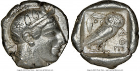 ATTICA. Athens. Ca. 465-455 BC. AR tetradrachm (25mm, 17.17 gm, 9h). NGC XF 5/5 - 4/5. Head of Athena right, wearing crested Attic helmet ornamented w...