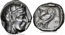 ATTICA. Athens. Ca. 455-440 BC. AR tetradrachm (25mm, 17.14 gm, 4h). NGC Choice XF 5/5 - 4/5. Early transitional issue. Head of Athena right, wearing ...