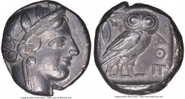 ATTICA. Athens. Ca. 455-440 BC. AR tetradrachm (23mm, 17.14 gm, 7h). NGC Choice VF 5/5 - 4/5. Early transitional issue. Head of Athena right, wearing ...