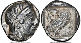ATTICA. Athens. Ca. 455-440 BC. AR tetradrachm (25mm, 17.16 gm, 1h). NGC Choice VF 4/5 - 3/5. Early transitional issue. Head of Athena right, wearing ...