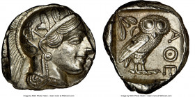 ATTICA. Athens. Ca. 440-404 BC. AR tetradrachm (25mm, 17.21 gm, 10h). NGC Choice AU 5/5 - 4/5. Mid-mass coinage issue. Head of Athena right, wearing e...