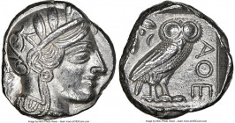 ATTICA. Athens. Ca. 440-404 BC. AR tetradrachm (23mm, 17.12 gm, 5h). NGC Choice AU 4/5 - 4/5. Mid-mass coinage issue. Head of Athena right, wearing ea...