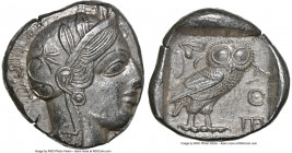 ATTICA. Athens. Ca. 440-404 BC. AR tetradrachm (25mm, 17.20 gm, 3h). NGC Choice AU 4/5 - 4/5. Mid-mass coinage issue. Head of Athena right, wearing ea...
