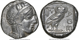 ATTICA. Athens. Ca. 440-404 BC. AR tetradrachm (23mm, 17.16 gm, 6h). NGC AU 5/5 - 4/5. Mid-mass coinage issue. Head of Athena right, wearing earring, ...