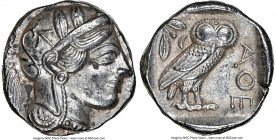 ATTICA. Athens. Ca. 440-404 BC. AR tetradrachm (24mm, 17.17 gm, 11h). NGC AU 5/5 - 3/5. Mid-mass coinage issue. Head of Athena right, wearing earring,...