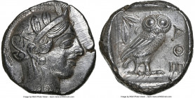 ATTICA. Athens. Ca. 440-404 BC. AR tetradrachm (24mm, 17.17 gm, 10h). NGC AU 5/5 - 3/5. Mid-mass coinage issue. Head of Athena right, wearing earring,...