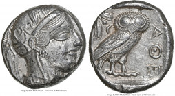 ATTICA. Athens. Ca. 440-404 BC. AR tetradrachm (25mm, 17.20 gm, 4h). NGC AU 4/5 - 4/5. Mid-mass coinage issue. Head of Athena right, wearing earring, ...