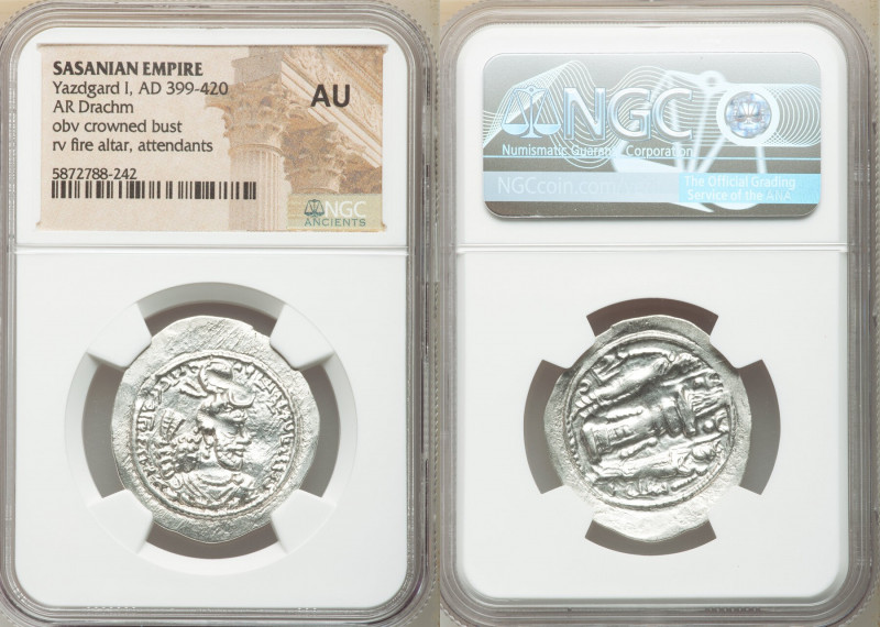 SASANIAN KINGDOM. Yazdgard (Yazdgird) I (AD 399-420). AR drachm (30mm, 2h). NGC ...