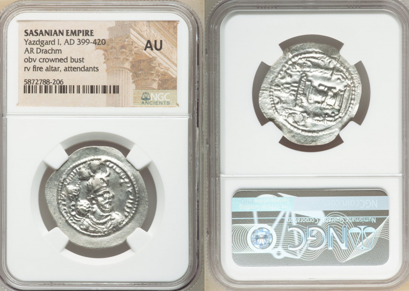 SASANIAN KINGDOM. Yazdgard (Yazdgird) I (AD 399-420). AR drachm (29mm, 3h). NGC ...