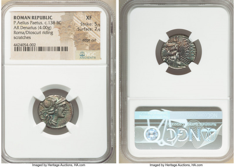 P. Aelius Paetus (ca. 138 BC). AR denarius (18mm, 4.00 gm, 3h). NGC XF 5/5 - 2/5...