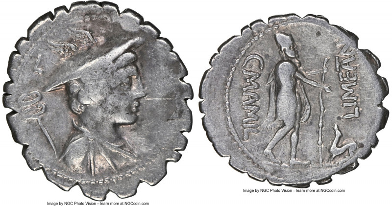 C. Mamilius Limetanus (ca. 82 BC). AR serratus denarius (20mm, 3.88 gm, 4h). NGC...