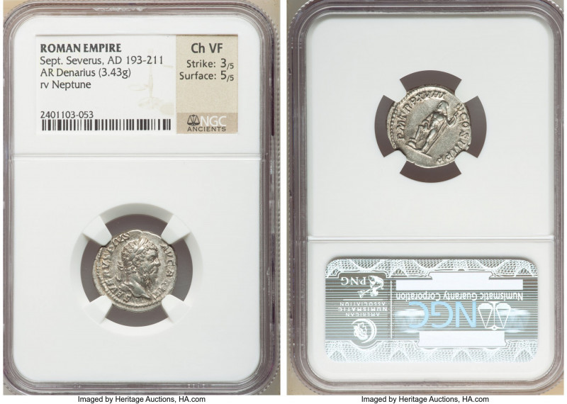 Septimius Severus (AD 193-211). AR denarius (18mm, 3.43 gm, 7h). NGC Choice VF 3...