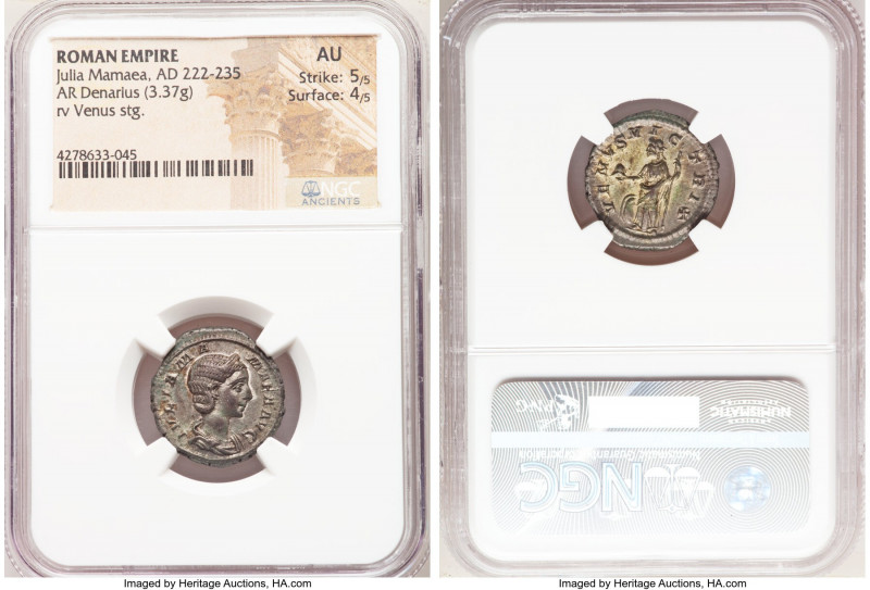 Julia Mamaea (AD 222-235). AR denarius (20mm, 3.37 gm, 6h). NGC AU 5/5 - 4/5. Ro...