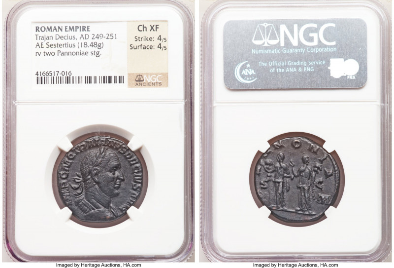 Trajan Decius (AD 249-251). AE sestertius (26mm, 18.48 gm, 12h). NGC Choice XF 4...