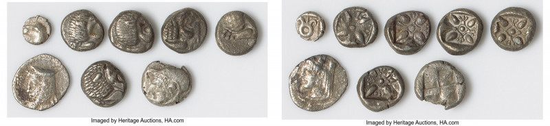 ANCIENT LOTS. Greek. Mixed. Lot of eight (8) AR fractions (11mm and smaller). Ab...