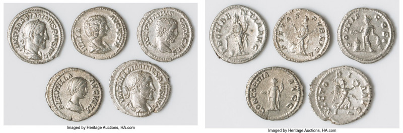 ANCIENT LOTS. Roman Imperial. Lot of five (5) AR denarii. VF-XF. Includes: Five ...