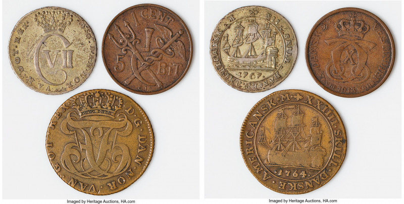 Danish Colony. 3-Piece Lot of Uncertified Assorted Issues, 1) Frederick V copper...