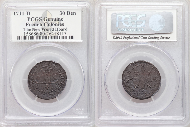 Louis XIV 3-Piece Lot of Certified 30 Deniers 1711-D Genuine PCGS, Lyon mint, KM...