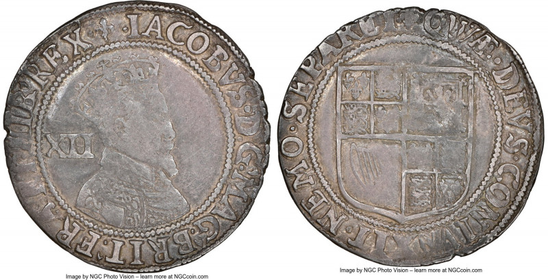 James I Shilling ND (1604-1605) VF30 NGC, Tower mint, lis mm, Second Coinage, Th...