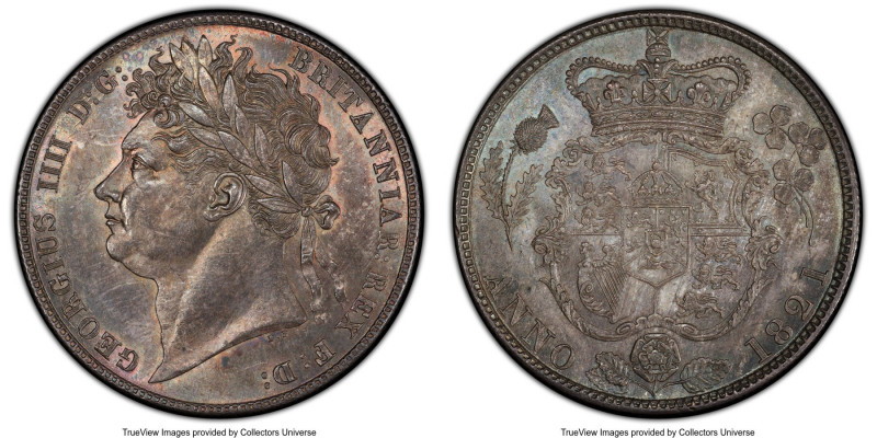 George IV 1/2 Crown 1821 MS64 PCGS, KM676, S-3807. Lightly Garnished. Rose-gray ...